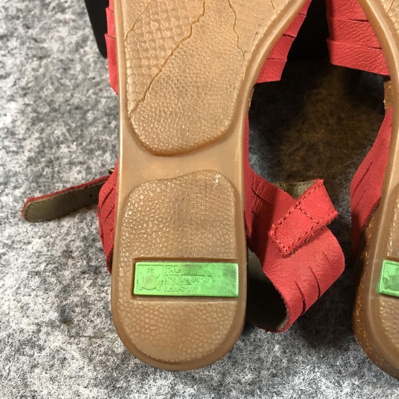 El Naturalista Sandals Womens Size 8.5 Red Leather Slingback Wedge Comfort 5201 - Picture 12 of 16